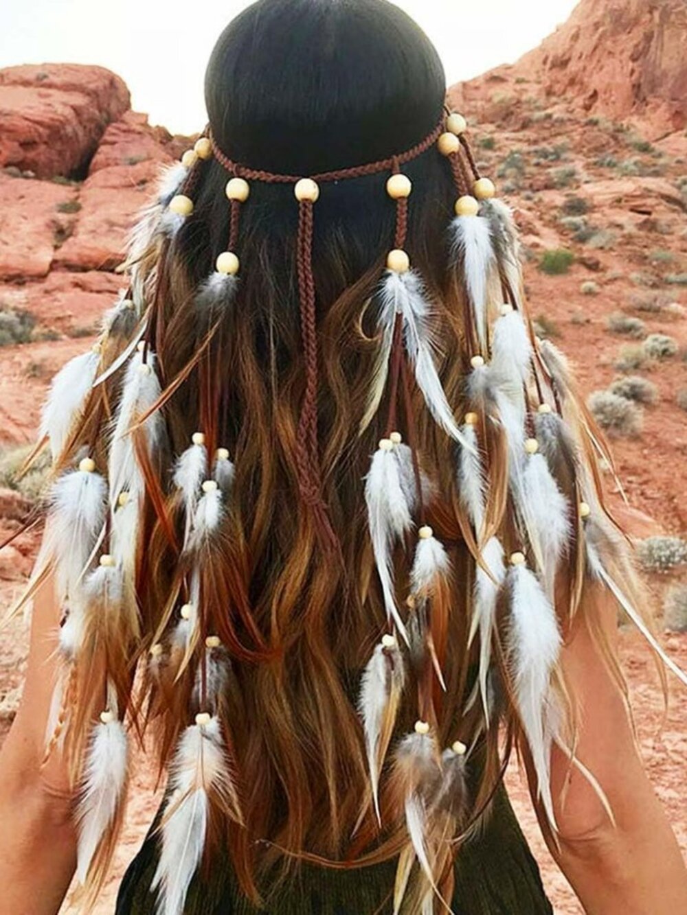 Boho Feather Headband Gypsy Headdress Boho Hippie Tassel Festival NEW - Picture 2 of 4